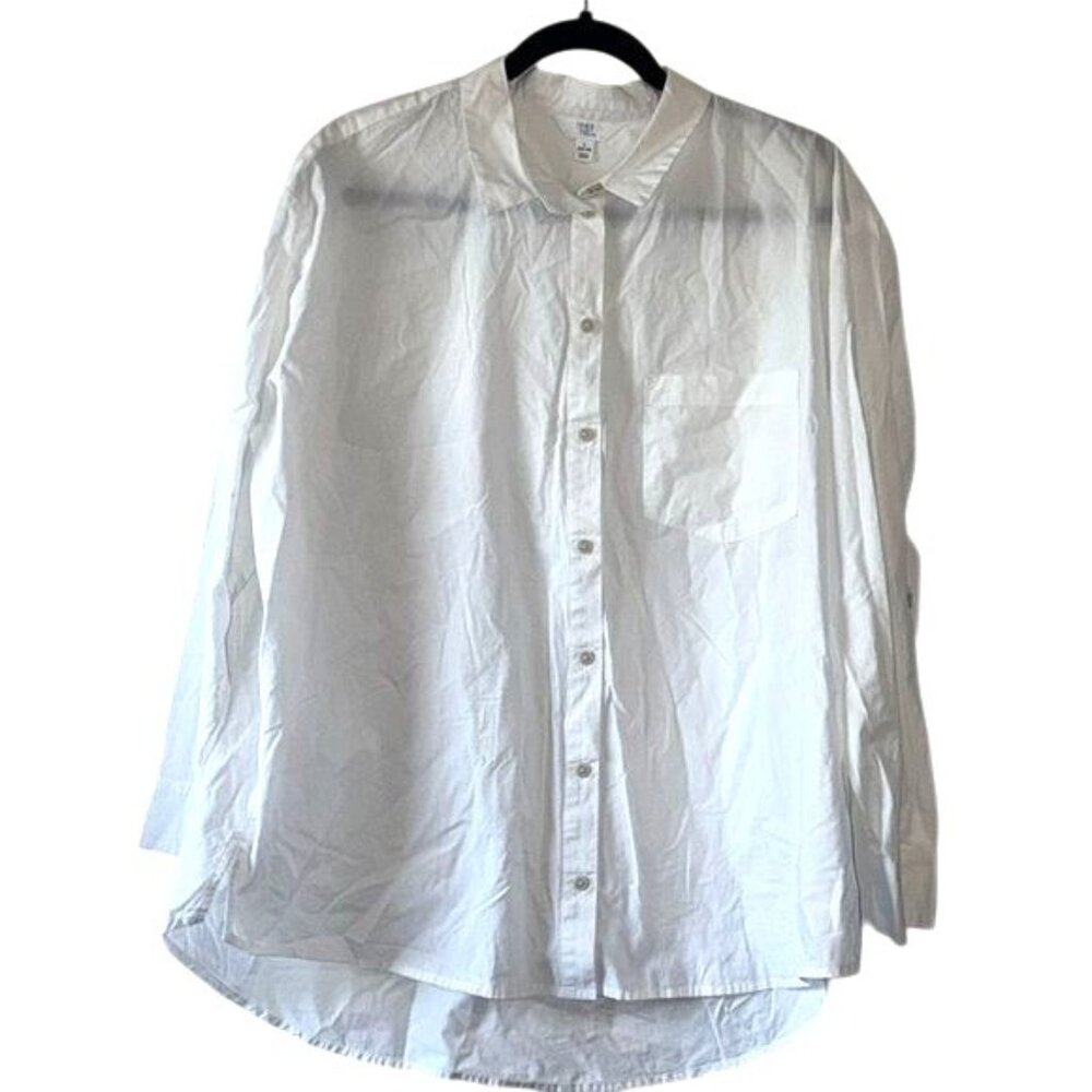 Time And Tru Womens White Button-Down Long Sleeve Shirt L